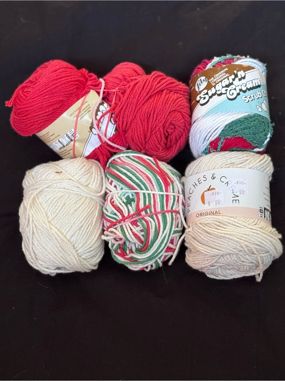 100% Christmas/holiday cotton yarn. 6 skeins.